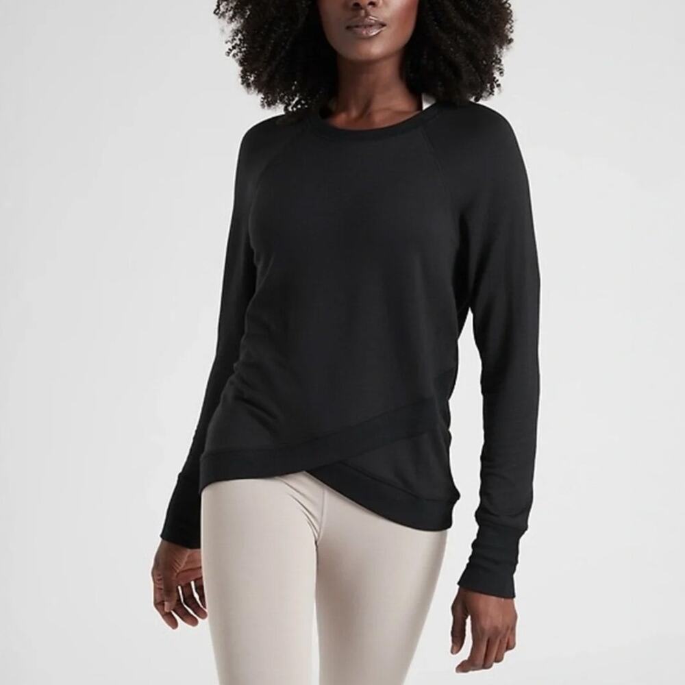 Athleta Criss Cross Black Modal Crew Neck Sweatshirt Size M